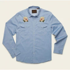 Men's Gaucho Snapshirt -Patagonia Clothing Shop S22 Gaucho Irie Hibiscus Faded Blue Oxford Flat Front
